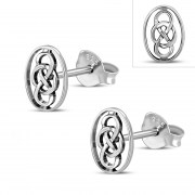 Oval Large Celtic Knot Stud Silver Earrings, ep285